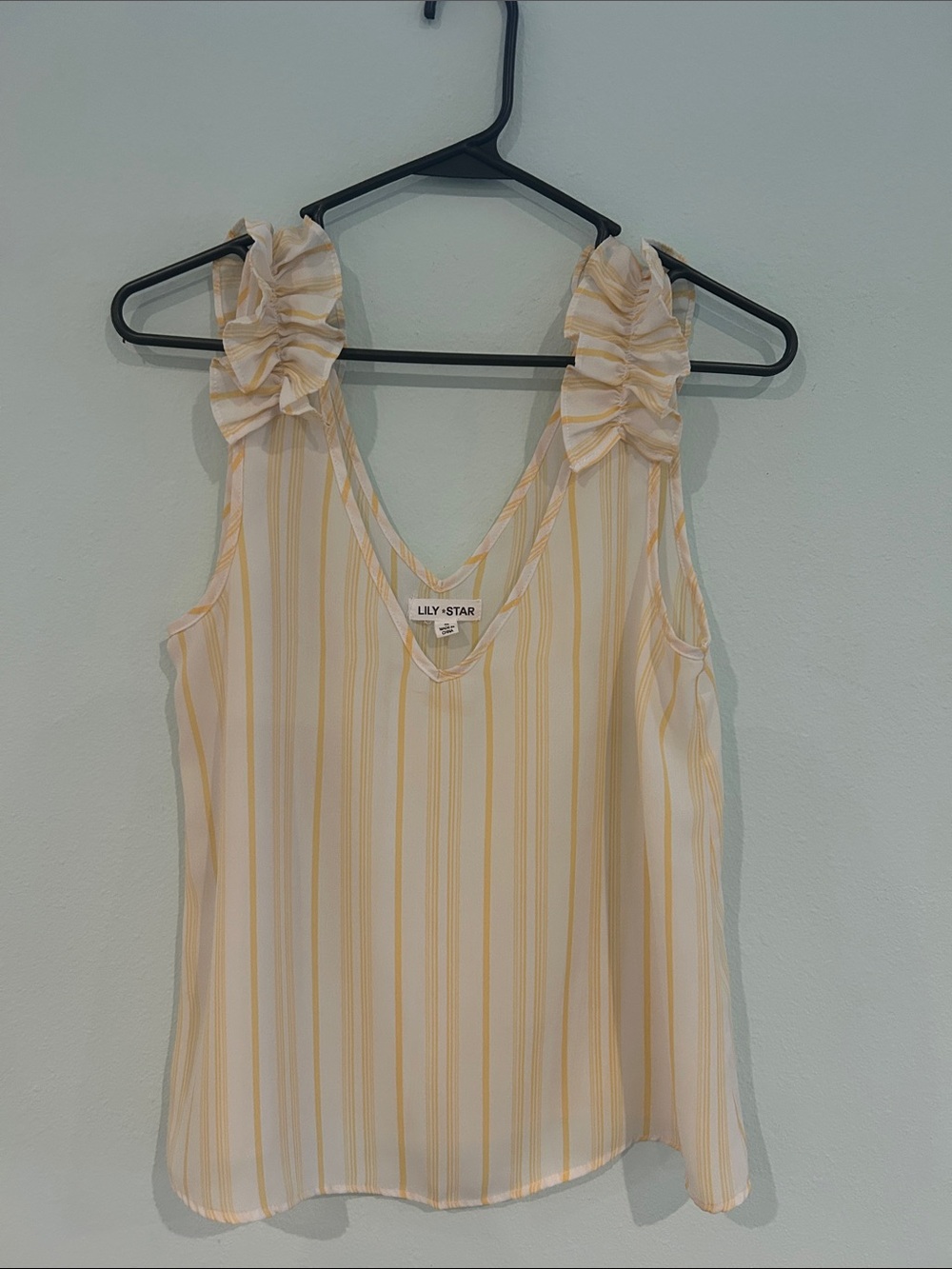 Lily Star Yellow and Cream Striped Ruffle-Shoulder V-Neck Camisole